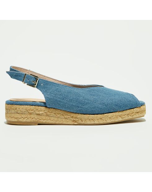 Slingbacks compensées en Textile bleu ciel