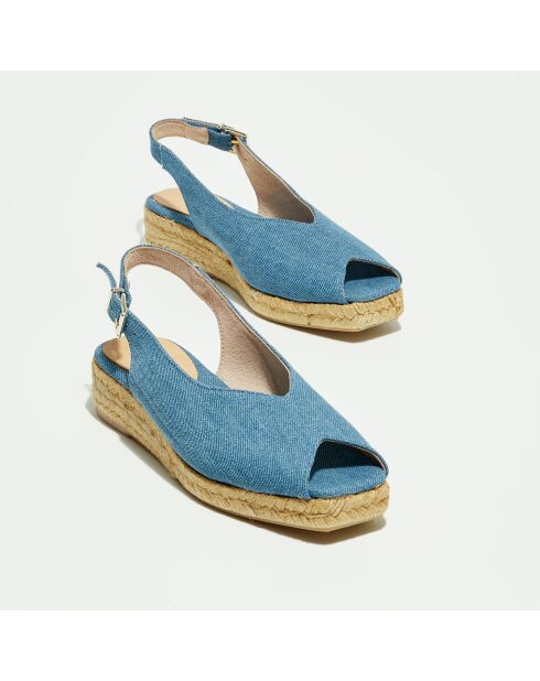 Slingbacks compensées en Textile bleu ciel