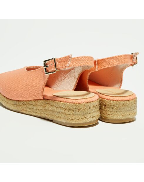 Slingbacks textiles con cuña color melocotón