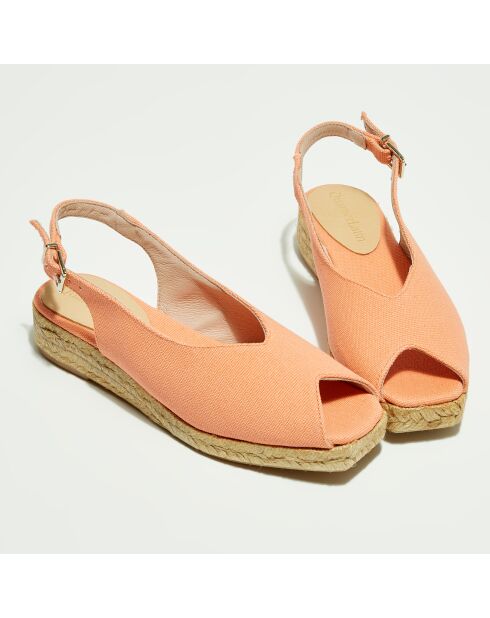 Slingbacks textiles con cuña color melocotón