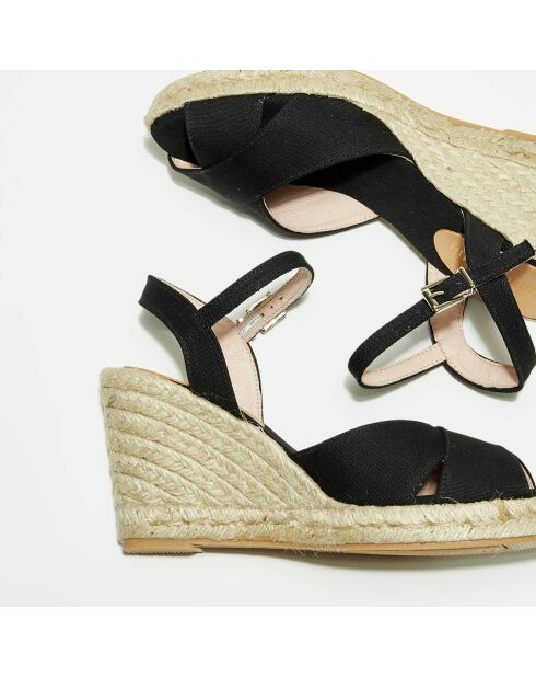 Espadrilles compensées en Textile noires - Talon 7.5 cm