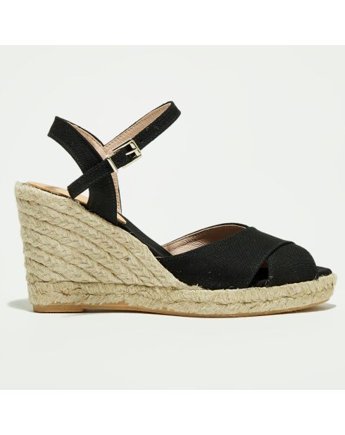 Espadrilles compensées en Textile noires - Talon 7.5 cm