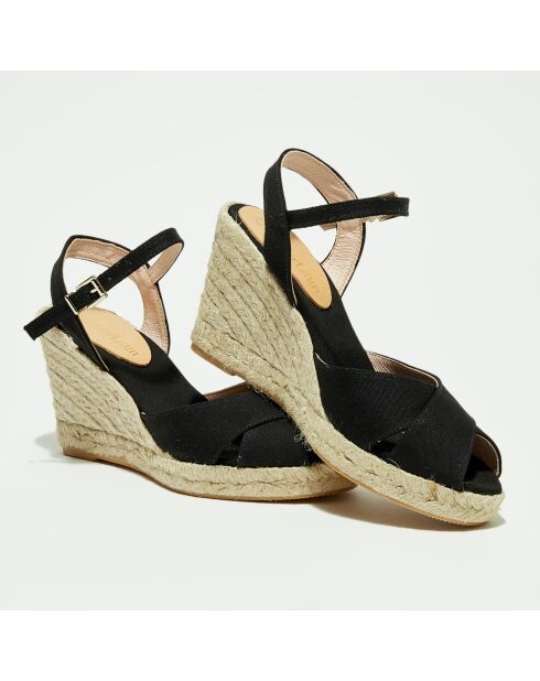 Espadrilles compensées en Textile noires - Talon 7.5 cm
