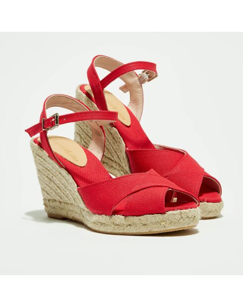 Rote Sandalen mit Keilabsatz - 7,5 cm Absatz