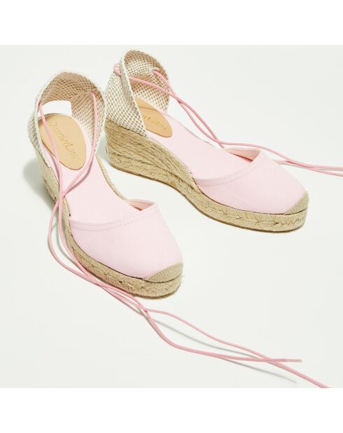 Espadrilles compensées en Textile roses - Talon 5 cm