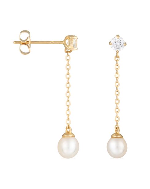 Boucles d'oreilles Moana Pearl et Zircon or jaune