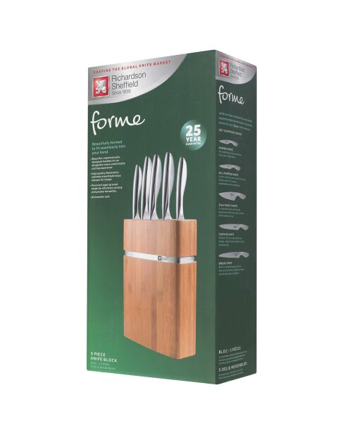 Bloc de 5 couteaux bamboo forme marron