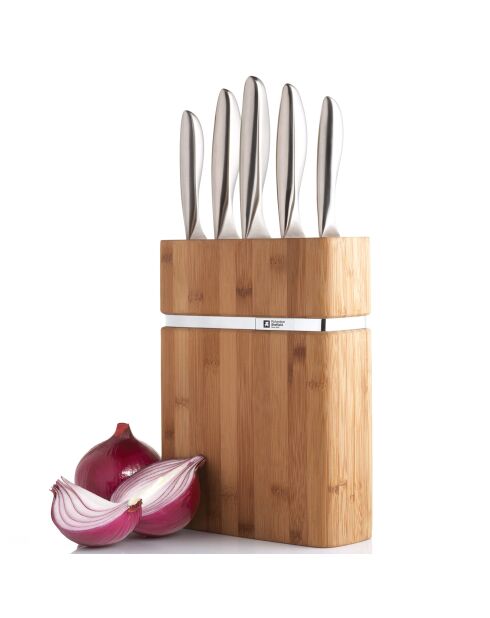 Bloc de 5 couteaux bamboo forme marron