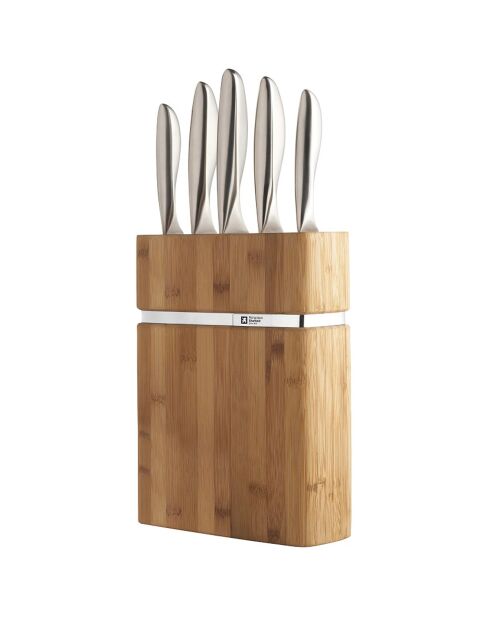 Bloc de 5 couteaux bamboo forme marron