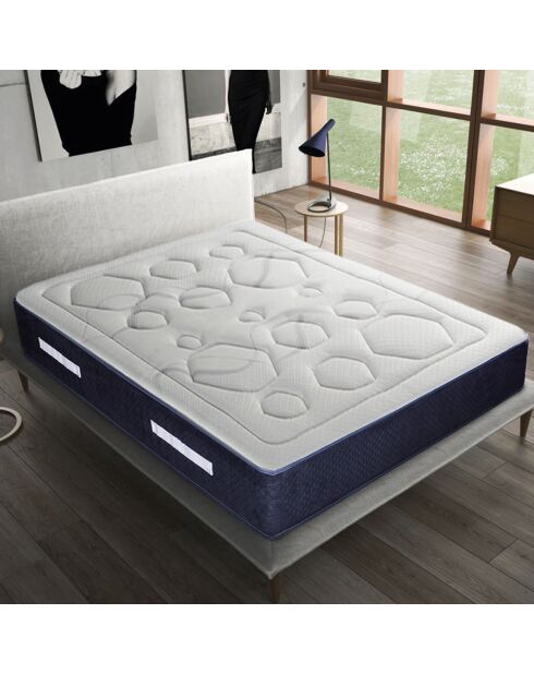 Matelas Dolce Vita Ressorts Ensachés + Mémoire de Forme blanc/bleu - 140x190 cm