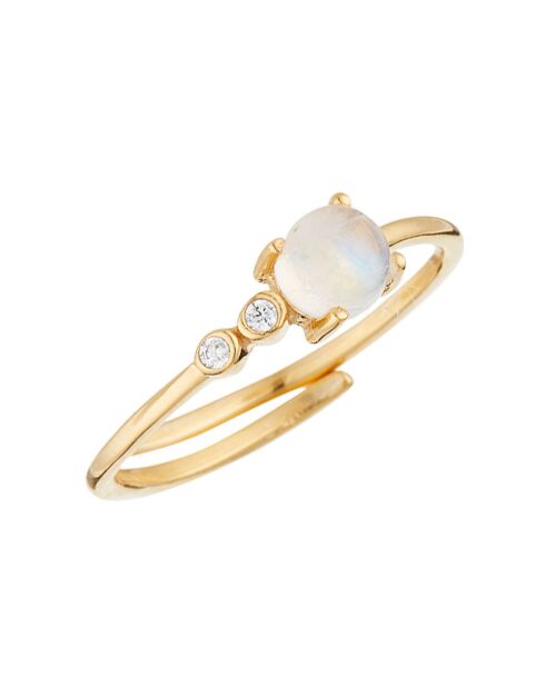 Verstelbare ring met maansteen en zirkonia in verguld messing