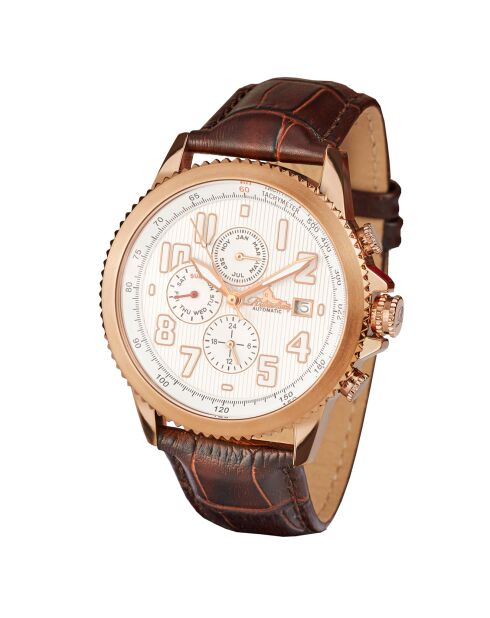 Montre Automatique  Homme en Cuir Threeway marron