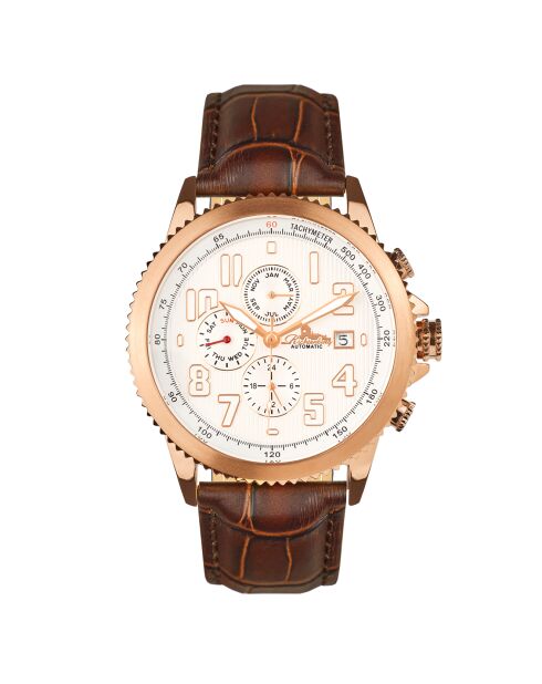 Montre Automatique  Homme en Cuir Threeway marron