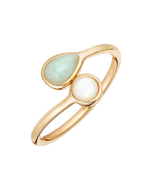 Bague ajustable Mina Amazonite & Nacre en laiton doré