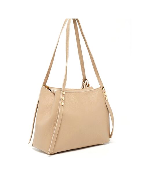 Yda nude leren schoudertas - 30x24x13 cm