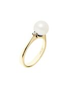 Bague Or Jaune, Diamants 0.06 ct et Perle d'Eau Douce blanche