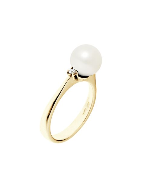 Bague Or Jaune, Diamants 0.06 ct et Perle d'Eau Douce blanche