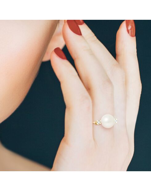 Bague Or Jaune, Diamants 0.06 ct et Perle d'Eau Douce blanche