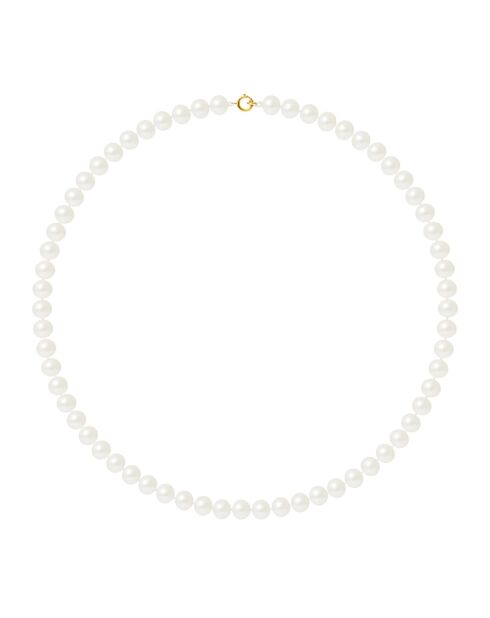 Halskette Rang aus Gelbgold mit weißen Süßwasserperlen