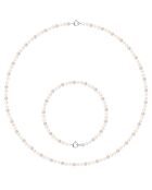 Parure Collier & Bracelet Or Blanc Perles d'Eau Douce roses