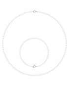 Set aus Halskette und Armband aus Weißgold mit weißen Süßwasserperlen