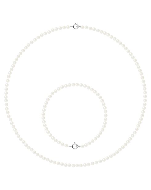 Parure Collier & Bracelet Or Blanc Perles d'Eau Douce blanches