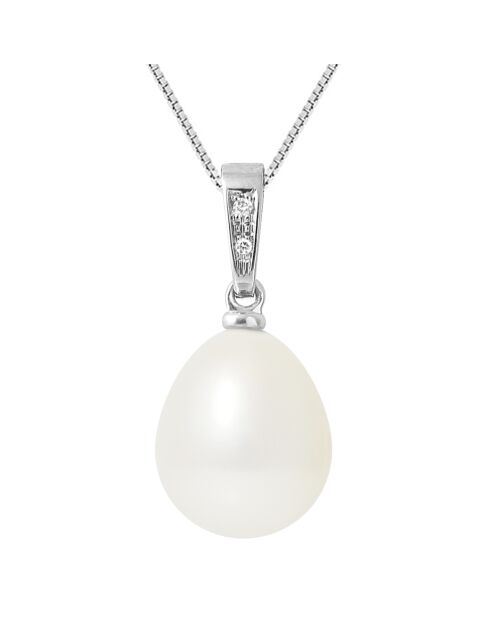 Zilveren halsketting en witgouden hanger, 0.02 ct diamanten en witte zoetwaterparel