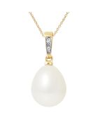 Geelgouden halsketting, diamanten van 0,02 karaat en witte zoetwaterparel