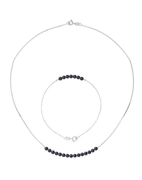 Parure Collier & Bracelet Or Blanc Perles d'Eau Douce noires