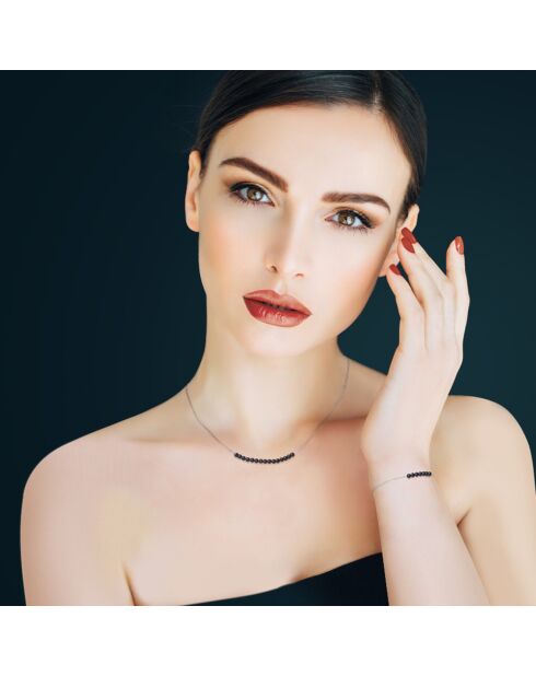 Parure Collier & Bracelet Or Blanc Perles d'Eau Douce noires