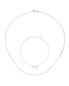 Parure Collier & Bracelet Or Blanc Perles d'Eau Douce blanches