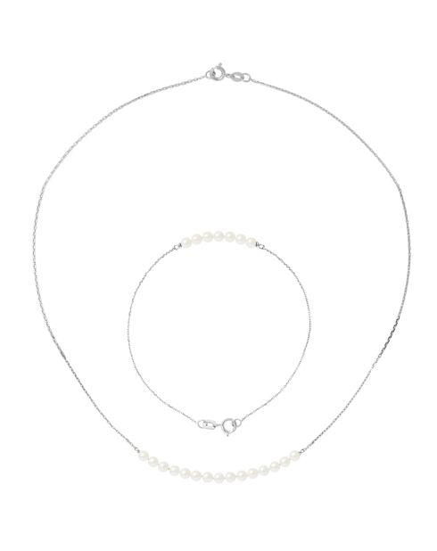 Parure Collier & Bracelet Or Blanc Perles d'Eau Douce blanches