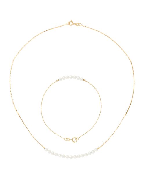 Parure Collier & Bracelet Or Jaune Perles d'Eau Douce blanches