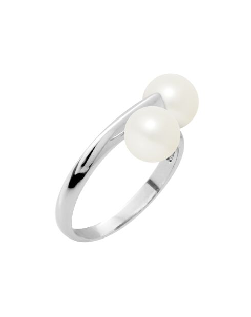 Bague Toi & Moi Argent Perles d'Eau Douce blanches