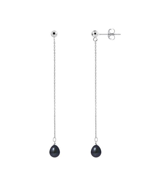 Boucles d'oreilles pendantes Argent rhodié Perles d'Eau Douce noires