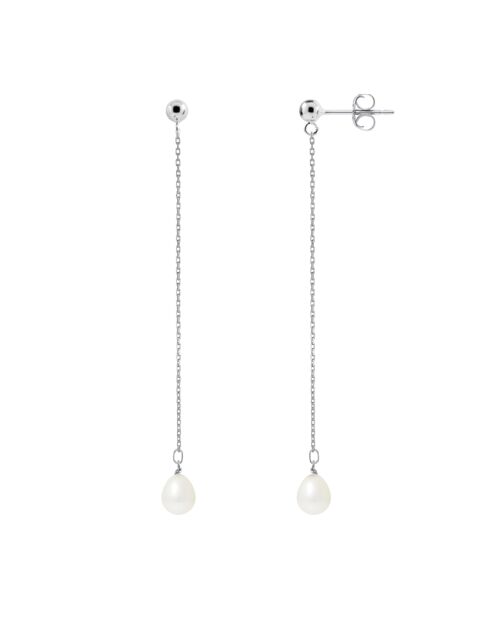 Boucles d'oreilles pendantes Argent rhodié Perles d'Eau Douce blanches
