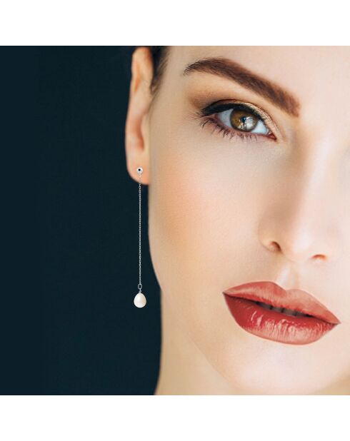 Boucles d'oreilles pendantes Argent rhodié Perles d'Eau Douce blanches