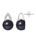Arche Ohrringe aus rhodiniertem Silber, schwarze Süßwasserperlen