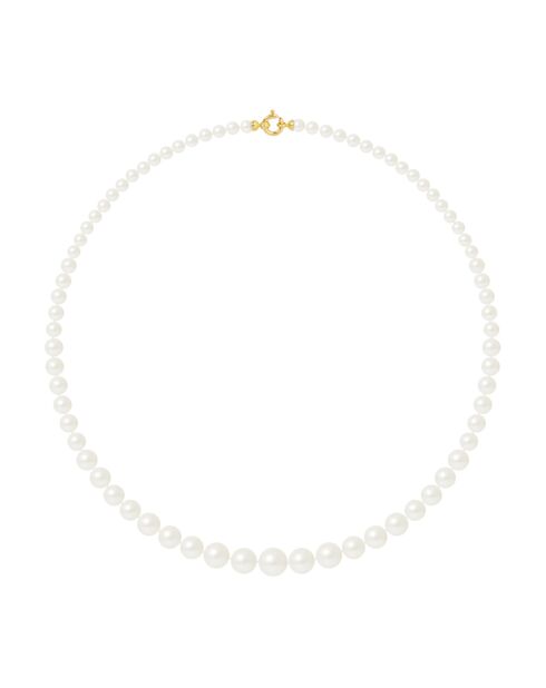 Geelgouden ringketting met witte zoetwaterparels