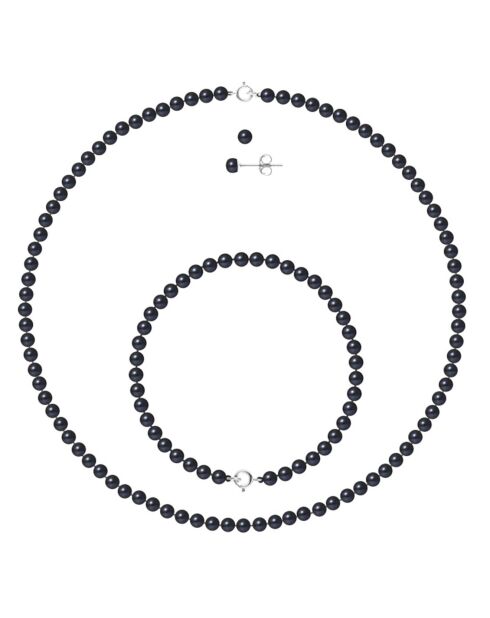 Parure Collier, Bracelet & Boucles d'oreilles Argent Perles d'Eau Douce noires