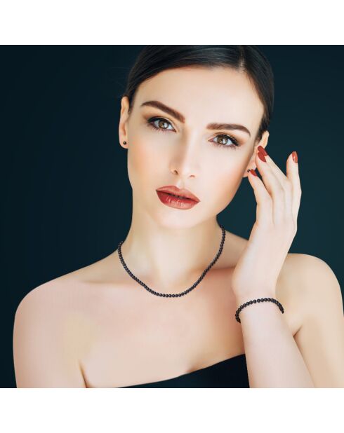 Parure Collier, Bracelet & Boucles d'oreilles Argent Perles d'Eau Douce noires