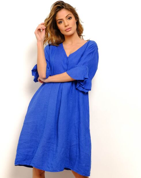 Robe 100% Lin Daphne bleu royal