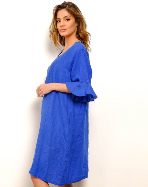 Robe 100% Lin Daphne bleu royal