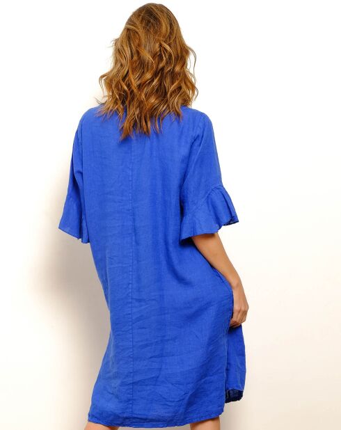 Robe 100% Lin Daphne bleu royal