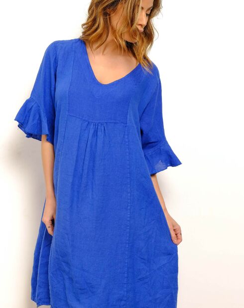 Robe 100% Lin Daphne bleu royal