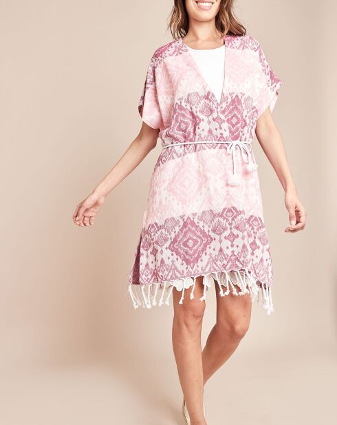 Veste d'intérieur Hammam rayures & motif fushia/rose