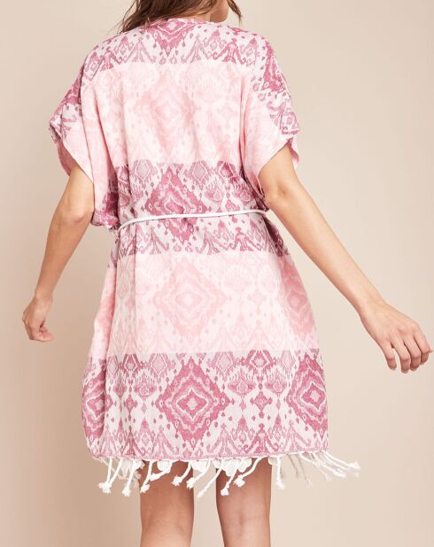 Veste d'intérieur Hammam rayures & motif fushia/rose