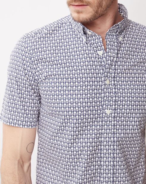 Sander Mc slim fit shirt met blauw/wit/rode opdruk