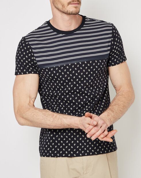 T-Shirt imprimé rayures & spirales bleu marine