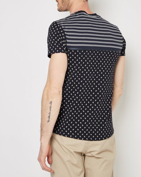 T-Shirt imprimé rayures & spirales bleu marine